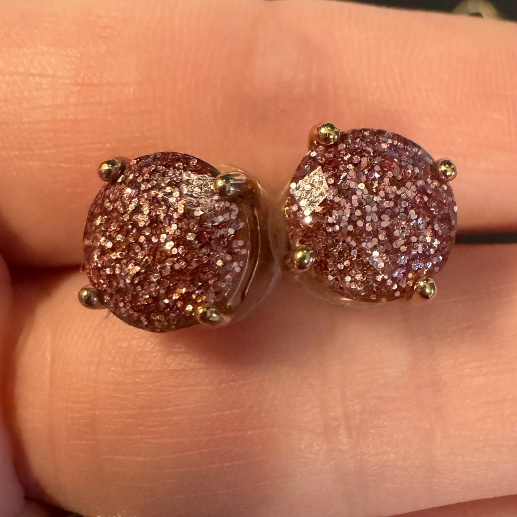 Kate Spade Rose Gold Glitter Druzy Round Stud Earrings